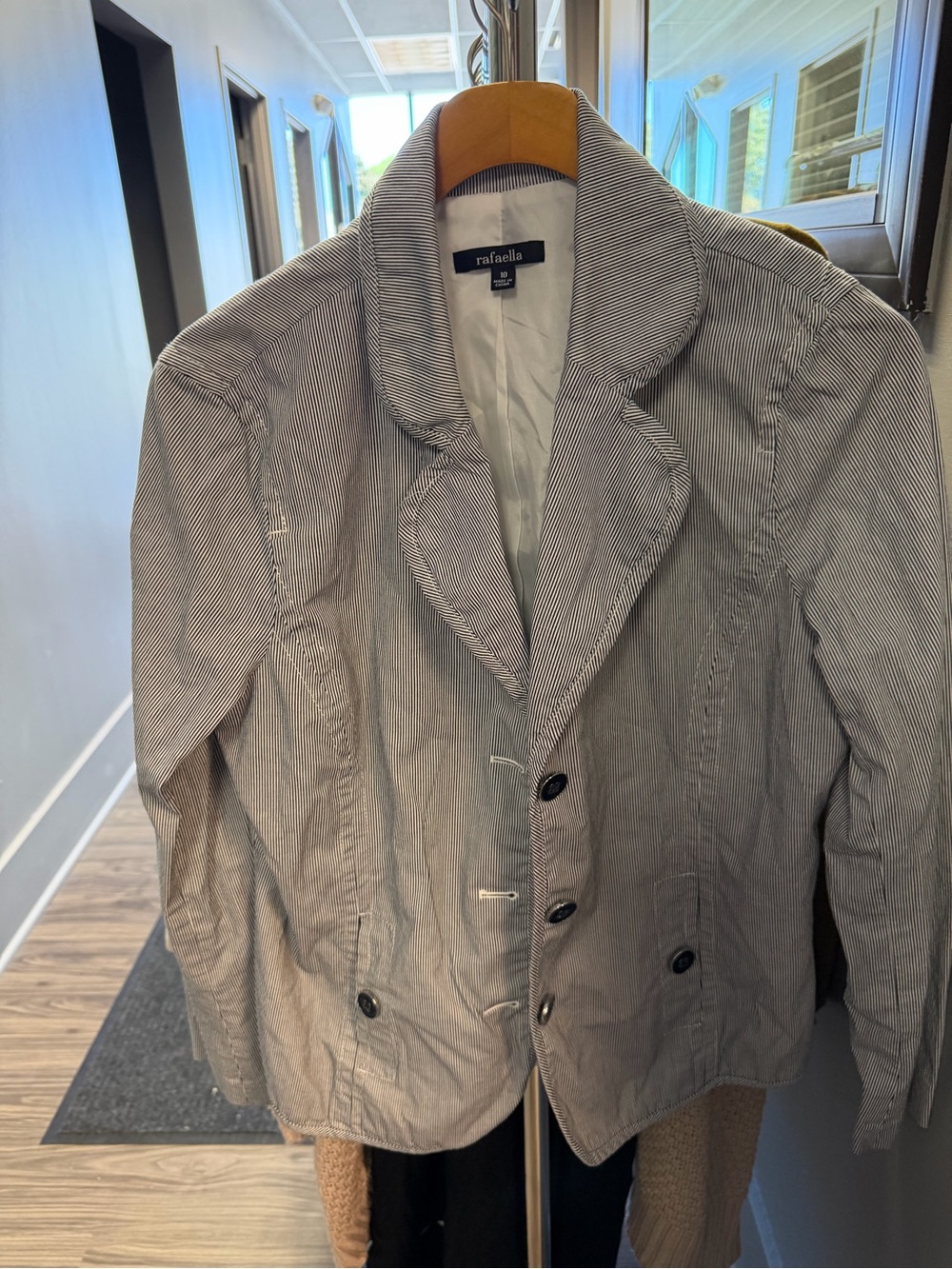 Rafaella Lightweight Striped Shirt Jacket in Gray and White